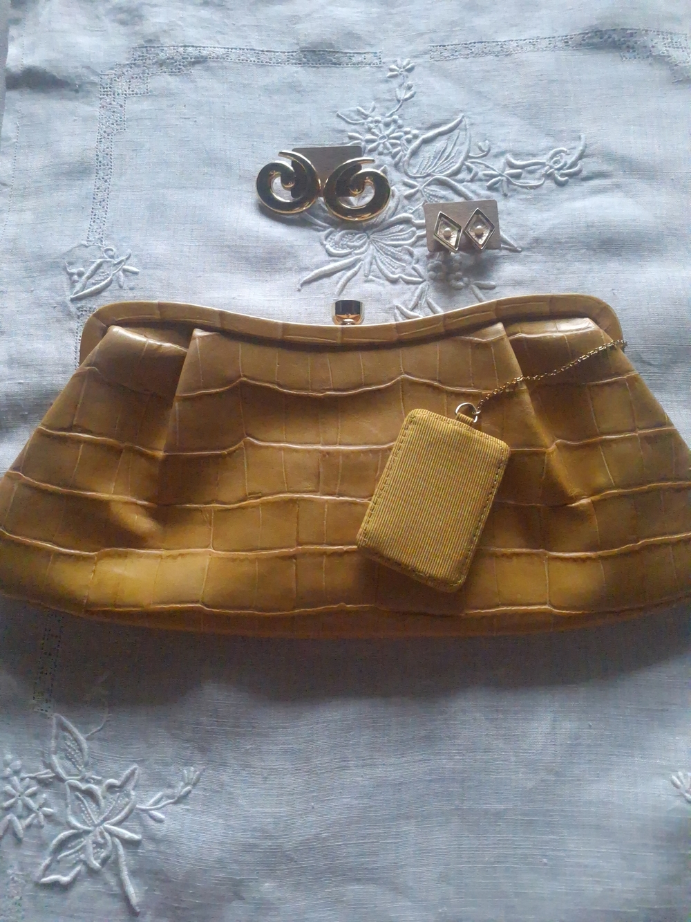 Banana Republic Vintage Leather Mustard Croc-Embossed Frame With Mirror